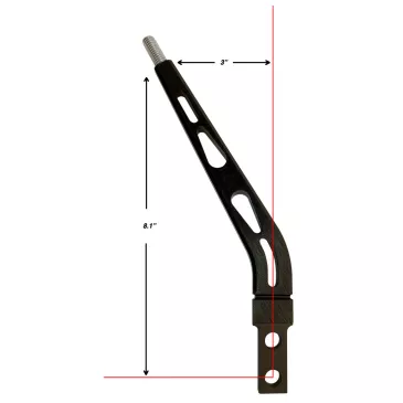 8" Aluminum Flat Shifter Handle 1.75" Layback, Black - SLA-00501B Dimensions