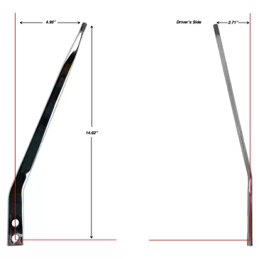 14.62" Chrome Flat Shifter Handle 4.95" Layback - SLG-00291 Dimensions
