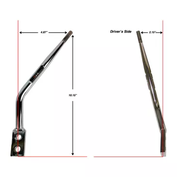 10.15" Chrome Round Shifter Handle Layback and Offset - SLG-00300 Dimensions