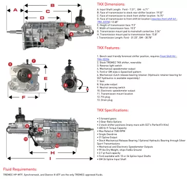 TREMEC TKX 5-Speed GM 26 Spline 0.72 OD - TCET18083 Specifications